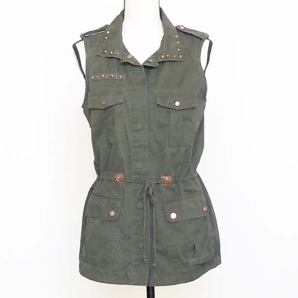 Unbranded Studded Boho Grunge Army Green Drawstring Vest - Picture 1 of 10